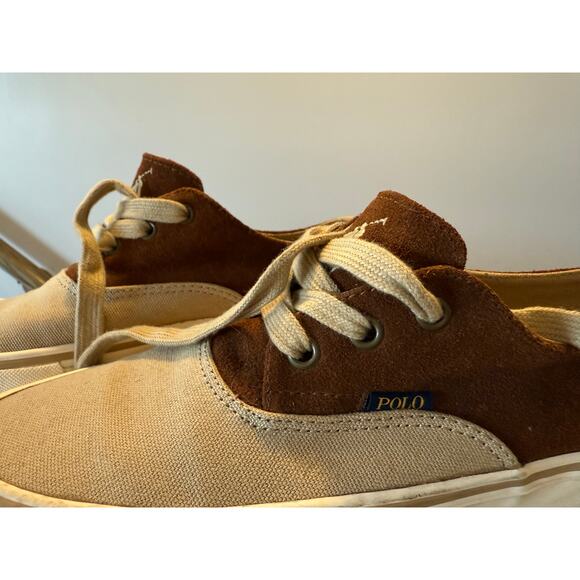 Polo Ralph Lauren Morray II Men’s Brown Beige Sneakers Size 8D Casual Shoes - Picture 2 of 6